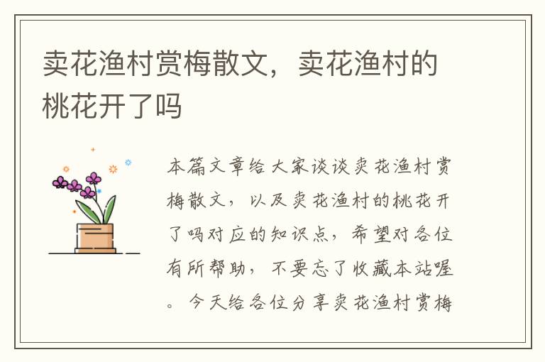 卖花渔村赏梅散文，卖花渔村的桃花开了吗