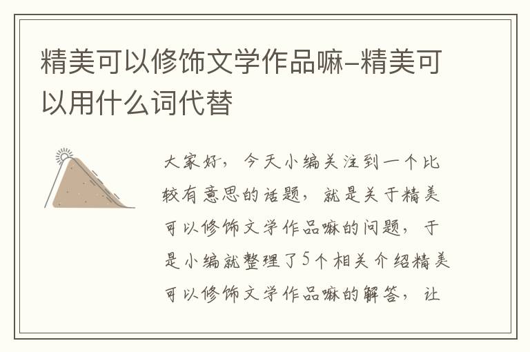 精美可以修饰文学作品嘛-精美可以用什么词代替