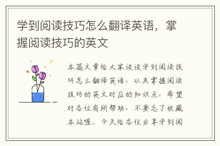 学到阅读技巧怎么翻译英语，掌握阅读技巧的英文