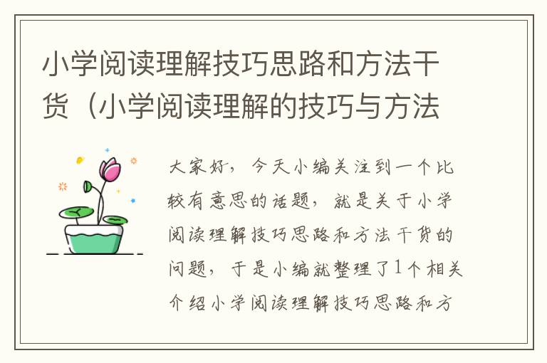 小学阅读理解技巧思路和方法干货（小学阅读理解的技巧与方法）