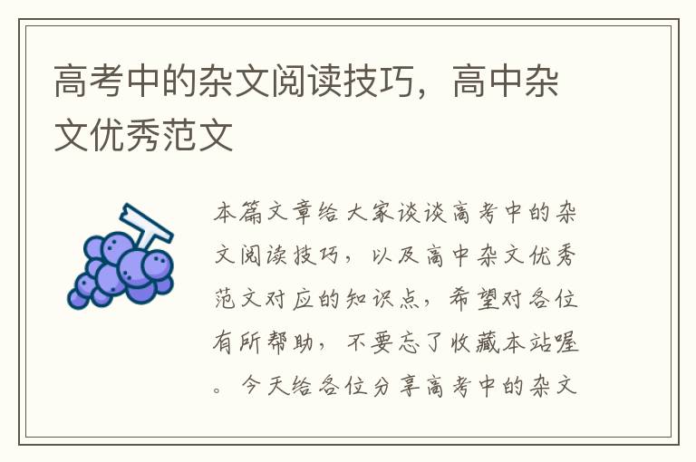 高考中的杂文阅读技巧，高中杂文优秀范文