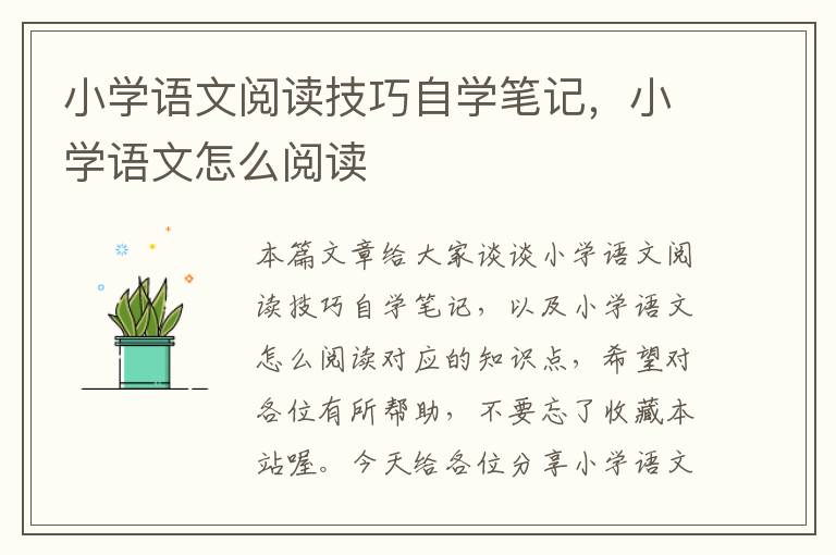 小学语文阅读技巧自学笔记，小学语文怎么阅读