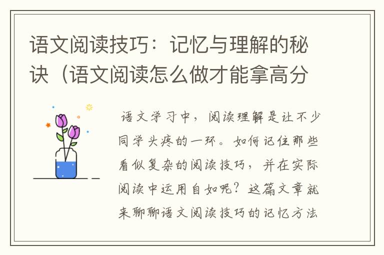 语文阅读技巧：记忆与理解的秘诀（语文阅读怎么做才能拿高分）