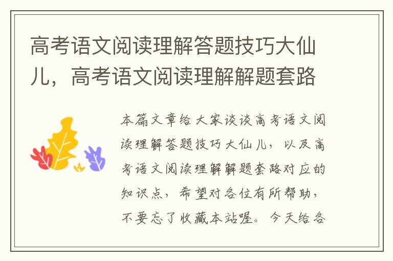 高考语文阅读理解答题技巧大仙儿，高考语文阅读理解解题套路