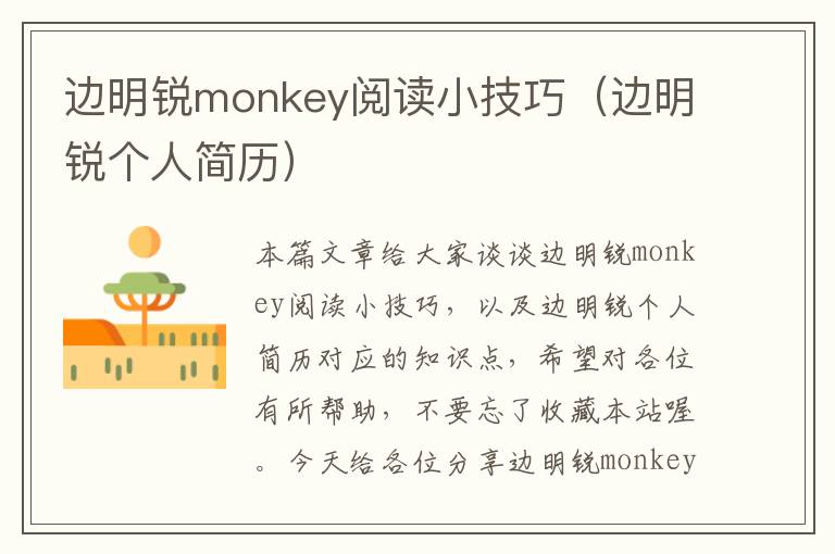 边明锐monkey阅读小技巧（边明锐个人简历）