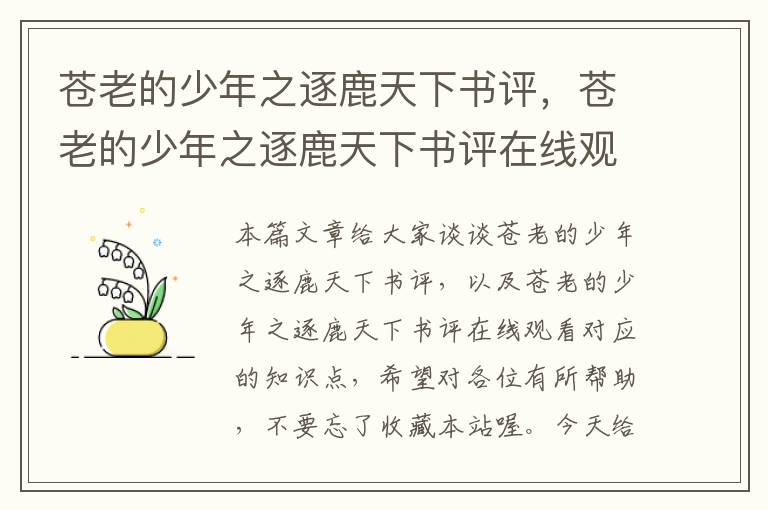 苍老的少年之逐鹿天下书评，苍老的少年之逐鹿天下书评在线观看