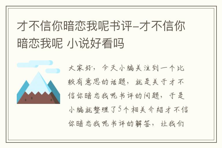 才不信你暗恋我呢书评-才不信你暗恋我呢 小说好看吗