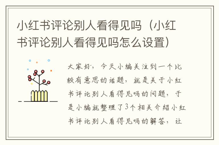 小红书评论别人看得见吗（小红书评论别人看得见吗怎么设置）