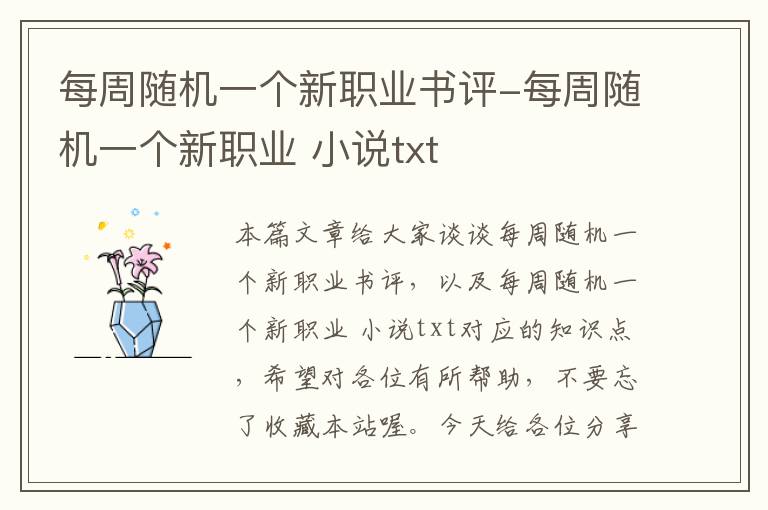 每周随机一个新职业书评-每周随机一个新职业 小说txt