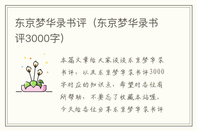 东京梦华录书评（东京梦华录书评3000字）