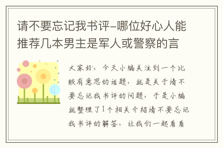 请不要忘记我书评-哪位好心人能推荐几本男主是军人或警察的言情小说？