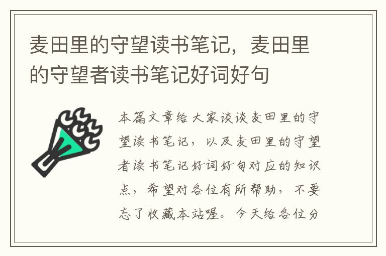 麦田里的守望读书笔记，麦田里的守望者读书笔记好词好句