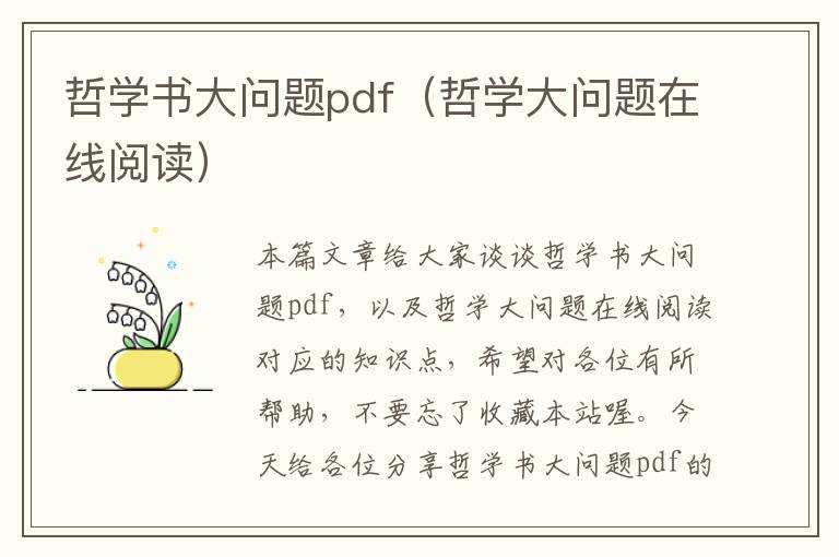 哲学书大问题pdf（哲学大问题在线阅读）