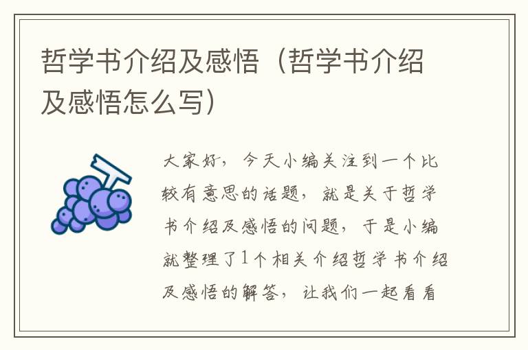 哲学书介绍及感悟（哲学书介绍及感悟怎么写）