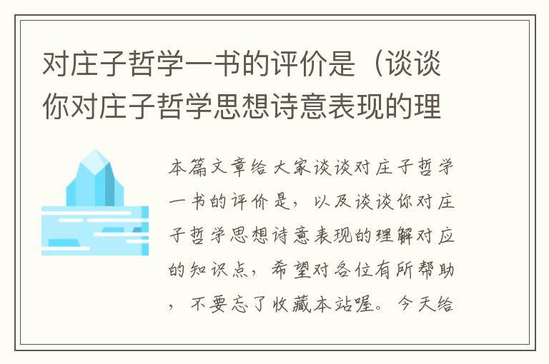 对庄子哲学一书的评价是（谈谈你对庄子哲学思想诗意表现的理解）