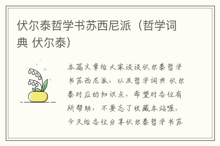 伏尔泰哲学书苏西尼派（哲学词典 伏尔泰）