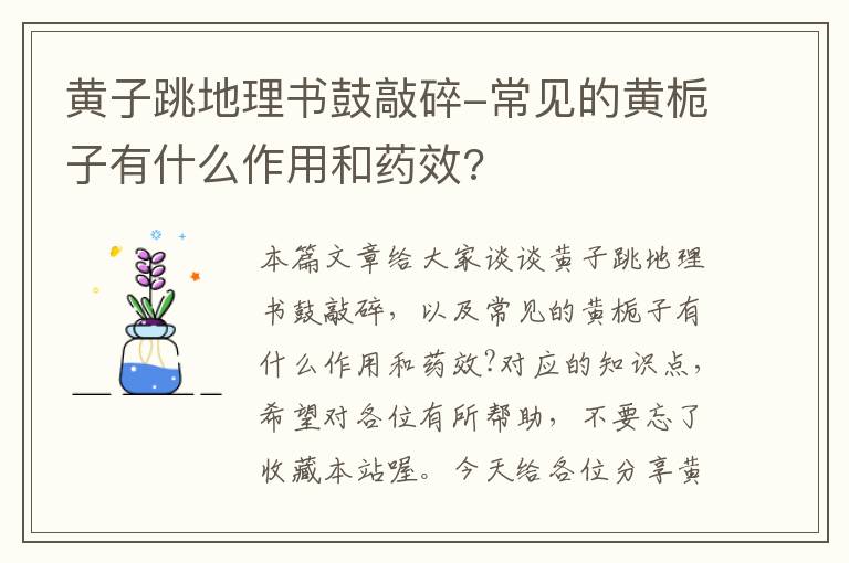 黄子跳地理书鼓敲碎-常见的黄栀子有什么作用和药效?